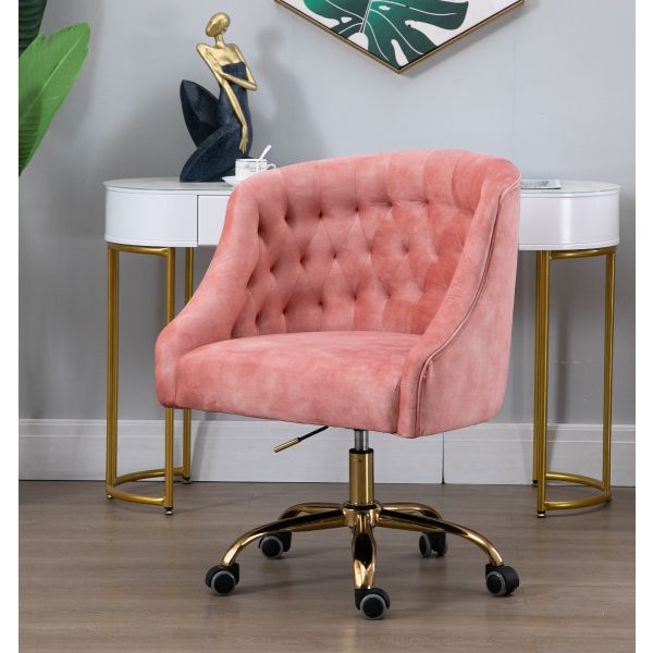 Buy Pink Velvet Fabric Upholstered Tufted Office Chair Home Office