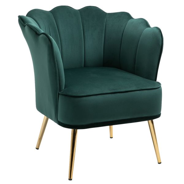 Armchair Lounge Chair Accent Velvet Shell Scallop  Ottoman Footstool Round GREEN