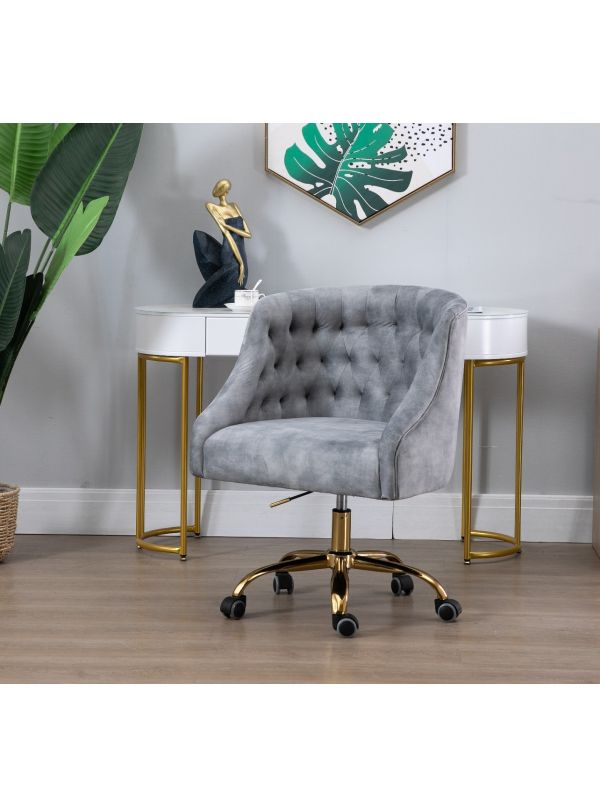Silver Velvet Fabric Upholstered Tufted Office Chair Home Office Chair Gold Base