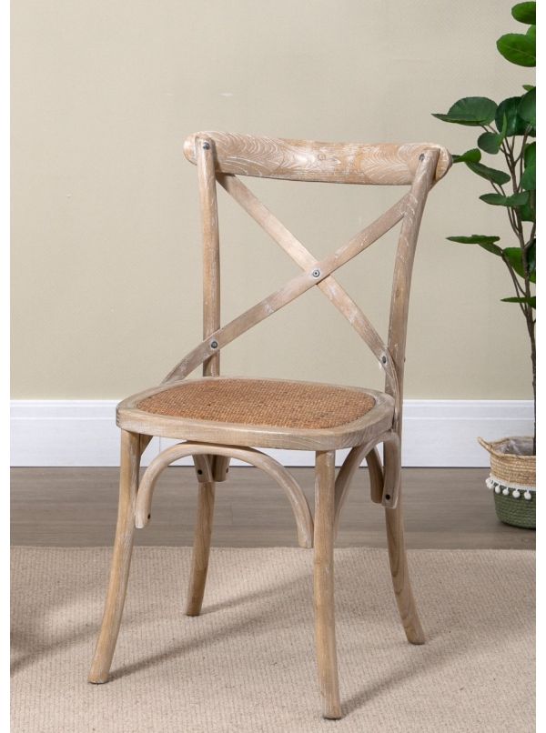 Commercial Grade Set of 2 Cross Back Dining Chairs Wash White Rattan Seat