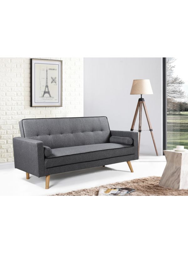 Charcoal 3 Seater Sofa Bed with Roll Cushions