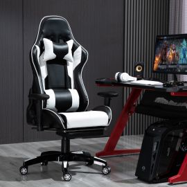 Gaming Chair Office Chair Computer PU Executive Recliner Back Footrest Armrest white