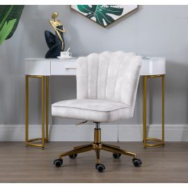 Shell Velvet Fabric Upholstered Home Office Chair Gold Base-Beige
