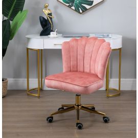 Shell Velvet Fabric Upholstered Home Office Chair Gold Base-Pink