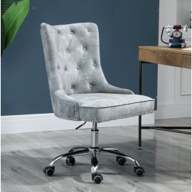 Velvet Fabric Upholstered Tufted Home Office Chair with Studs-Silver