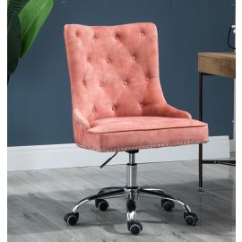 Velvet Fabric Upholstered Tufted Home Office Chair with Studs-Pink