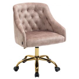 Champagne Velvet Fabric Upholstered Tufted Home Office Chair Gold Base