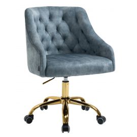 Blue Fabric Upholstered Tufted Home Office Chair Gold Base