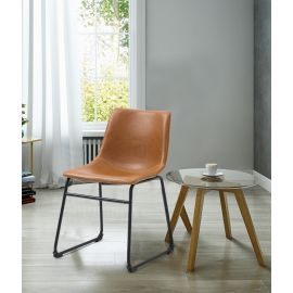 Set of 2 PU TAN Dining Chairs Metal Sled Base