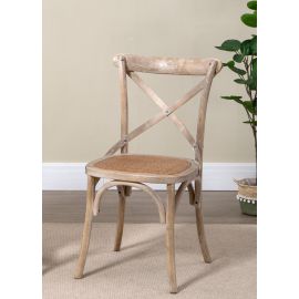Commercial Grade Set of 2 Cross Back Dining Chairs Wash White Rattan Seat
