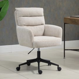 Beige Linen Fabric Upholstered Padded Office Chair Home Office Chair
