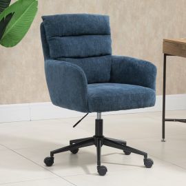 Cobalt Blue Linen Fabric Upholstered Padded Office Chair Home Office Chair