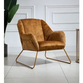 Bronze Velvet Armchair Lounge Chair Accent Retro Armchair Sled Metal Base