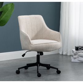 Beige Lined Linen Fabric Upholstered Office Chair Home Office Chair