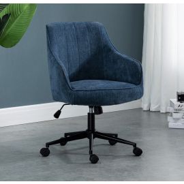 Navy Blue Lined Linen Fabric Upholstered Office Chair Home Office Chair