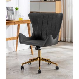 Dark Grey PU Leather Fabric Upholstered Office Chair Home Office Chair Gold Base
