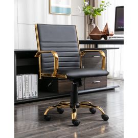 Black PU Leather Upholstered Office Chair Home Office Chair Gold Base
