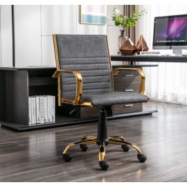 Dark Grey PU Leather Upholstered Office Chair Home Office Chair Gold Base