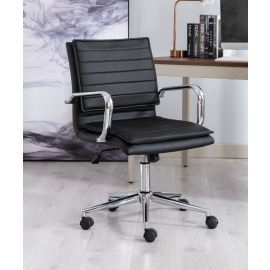 Black PU Leather Upholstered Office Chair Home Office Chair Chrome Base
