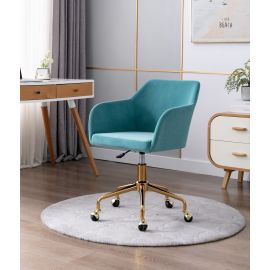 Aqua Blue Velvet Fabric Upholstered Office Chair Home Office Chair Gold Base