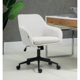Beige Linen Fabric Upholstered Office Chair Home Office Chair Black Base