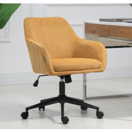 Yellow Linen Fabric Upholstered Office Chair Home Office Chair Black Base