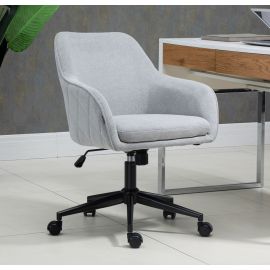 Light Grey Linen Fabric Upholstered Office Chair Home Office Chair Black Base