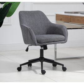 Dark Grey Linen Fabric Upholstered Office Chair Home Office Chair Black Base