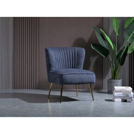 Deep Blue Linen Slipper Accent Chair Lounge Chair Linen Fabric Metal Frame