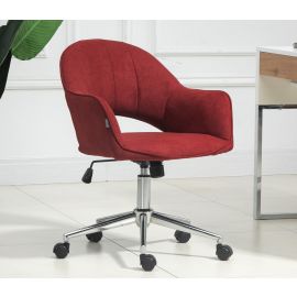 Wine Red Linen Fabric Upholstered Office Chair Home Office Chair Chrome Base