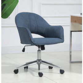 Aegean Blue Linen Fabric Upholstered Office Chair Home Office Chair Chrome Base