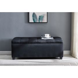 Tufted Linen Storage Ottoman Black
