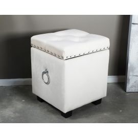 Small Cubix Beige Fabric Storage Ottoman Tufted Foot Stool Studs and Rings