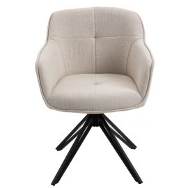 2 X Beige Fabric Upholstered Swivel Dining Arm Chairs Metal Legs