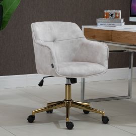 Beige Lined Velvet Fabric Upholstered Office Chair Home Office Chair