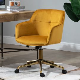 Yellow Lined Velvet Fabric Upholstered Office Chair Home Office Chair