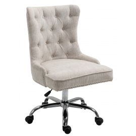 Linen Fabric Upholstered Tufted Home Office Chair with Studs-Beige