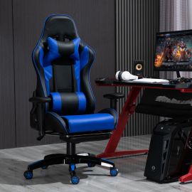 Gaming Chair Office Chair Computer PU Executive Recliner Back Footrest Armrest Blue