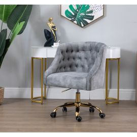 Silver Velvet Fabric Upholstered Tufted Office Chair Home Office Chair Gold Base