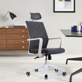 White Ergonomic Office Chair Black Mesh High Back Headrest