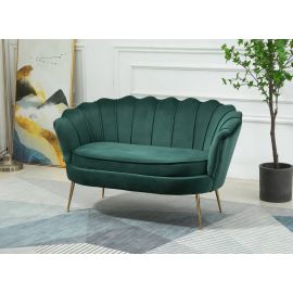 Two Seater Shell Armchair Velvet Dark Green Lounge Chair Accent Gold Legs