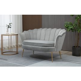 Two Seater Shell Armchair Velvet Light Grey Lounge Chair Accent Gold Legs