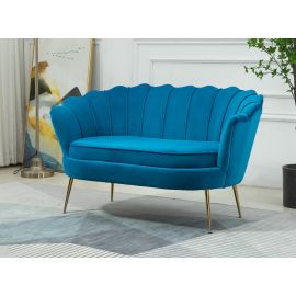 Two Seater Shell Armchair Velvet Light Blue Lounge Chair Accent Gold Legs