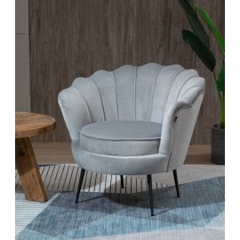 Large Shell Armchair Lounge Chair Accent Retro Armchairs Velvet Silver