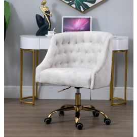 Beige Velvet Fabric Upholstered Tufted Office Chair Home Office Chair Gold Base
