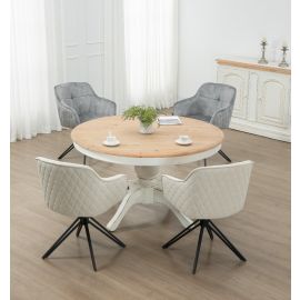 French Provincial Antique Natural and White Country Round Dining Table