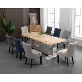 French Provincial Natural and White Wash Country Rectangular Dining Table