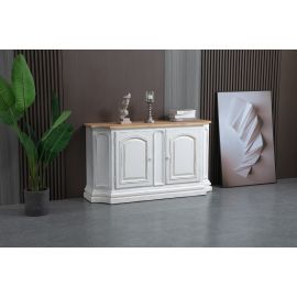 French Provincial Antique Natural White Side Table Storage Cabinet