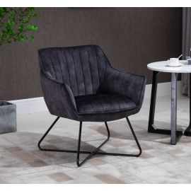 Black Armchair Lounge Chair Accent Retro Armchair Velvet X Style Metal Base