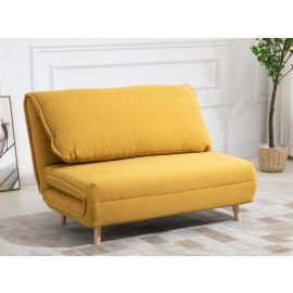 Wooden Frame Adjustable Sofa Bed Comfortable Chair 2 Seater Yellow Double Bed